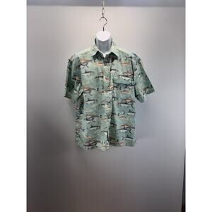 Reel Legends Performance Green Fish Print Vented Fishing Shirt Men’s Size Large